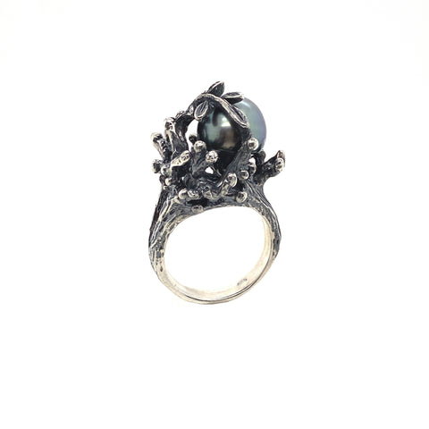 Sterling Silver Ring with Tahitian Saltwater Pearl