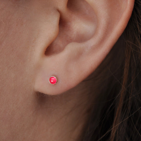 Sterling Silver Stud Earrings with Pink Chalcedony 3 mm