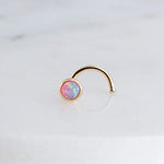 Gold Filled Nose Screw with Pink Opal for the Left Side