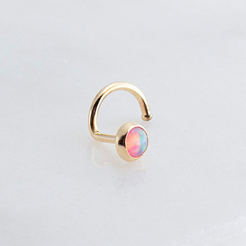 Gold Filled Nose Screw with Pink Opal for the Left Side