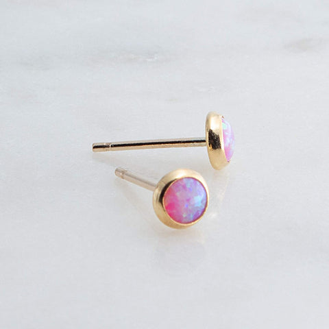 Gold Filled Stud Earrings with Pink Opal 4 mm