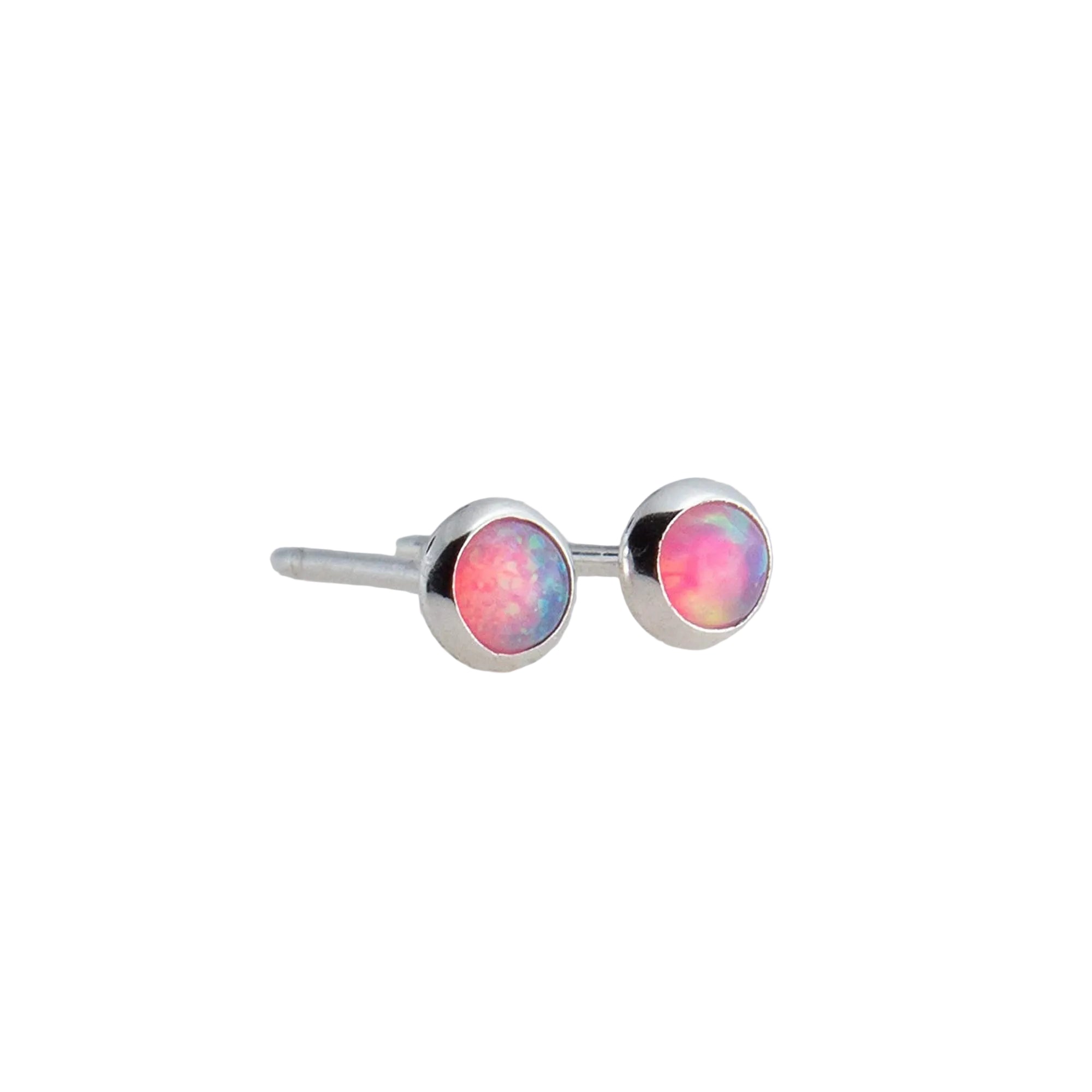 Sterling Silver Pink Opal Stud Earrings