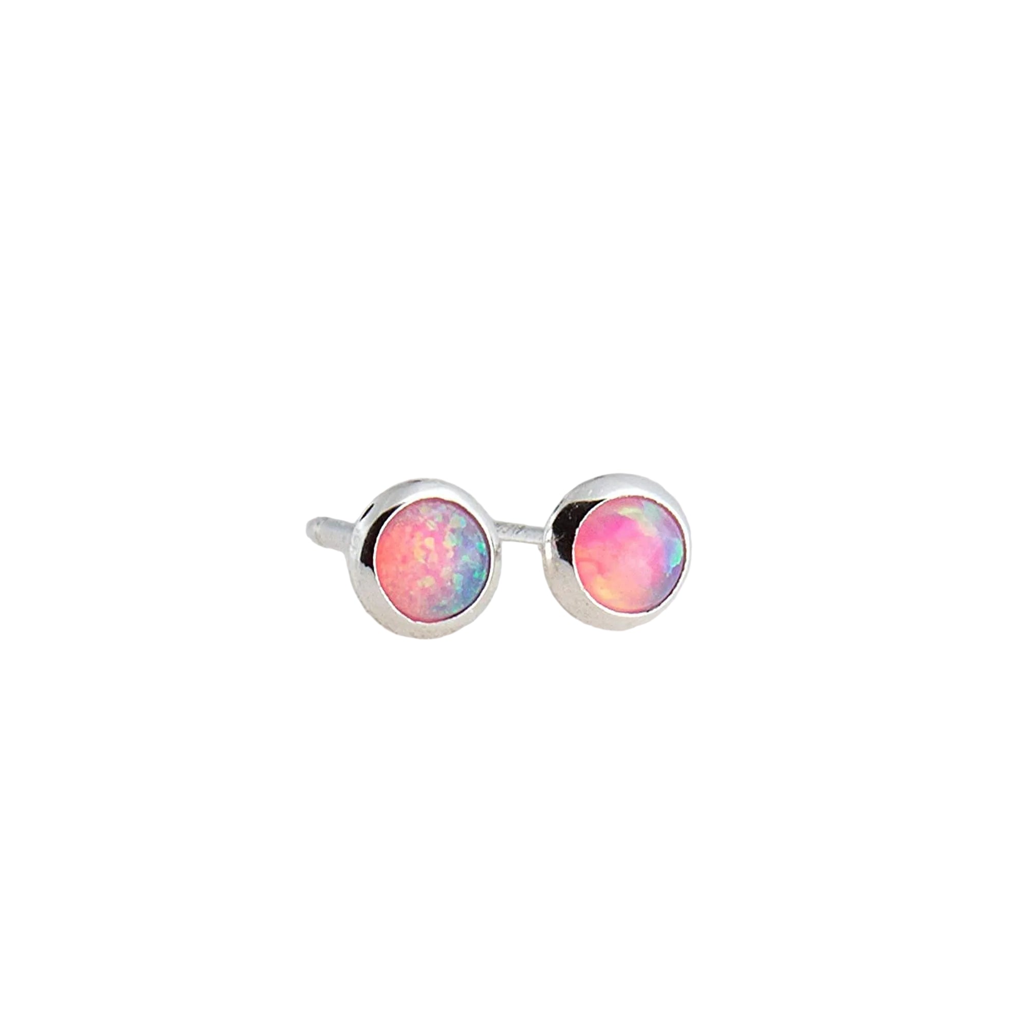 Sterling Silver Pink Opal Stud Earrings