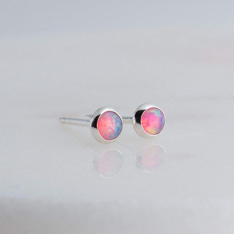 Sterling Silver Stud Earrings with Pink Opal 3 mm
