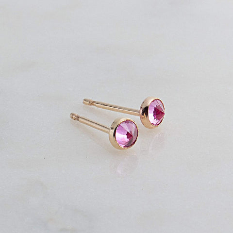 Gold Filled Stud Earrings with Pink Tourmaline 3 mm