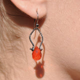 Sterling Silver Dangle Earrings with Red Quartz