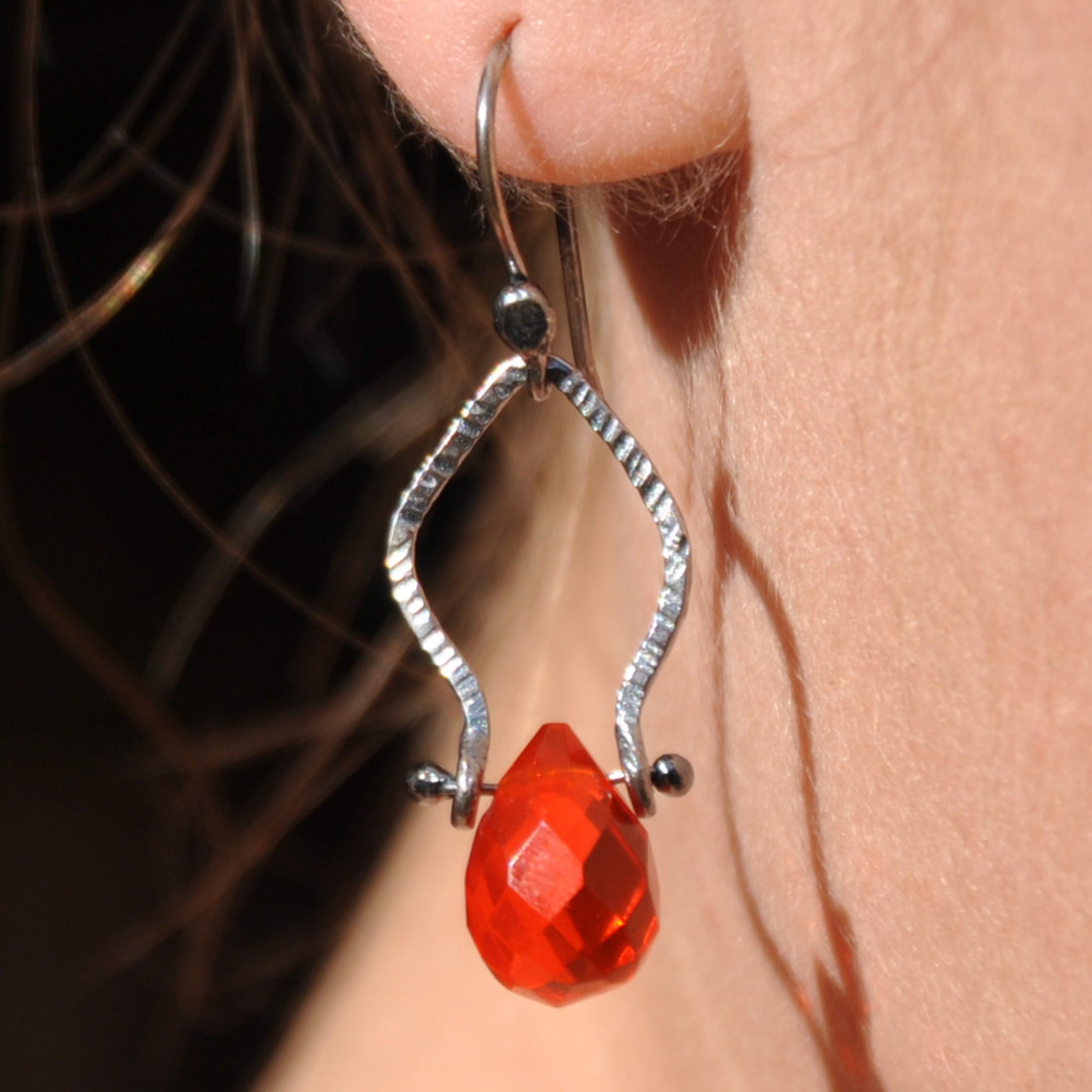 Sterling Silver Red Quartz Dangle Earrings