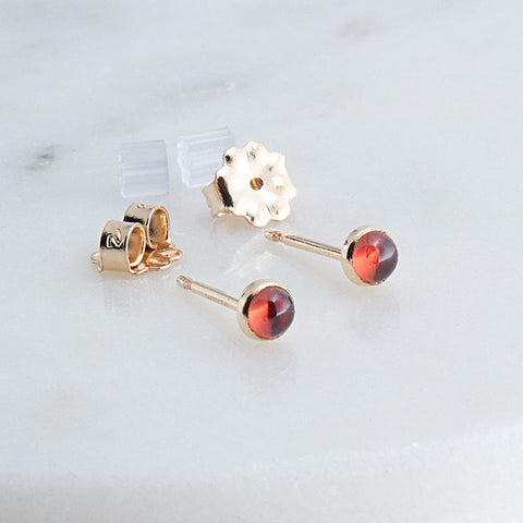 Gold Filled Tiny Stud Earrings with Red Garnet 3 mm