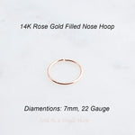 Rose Gold Filled 7 mm Nose Ring Hoop gauge 22