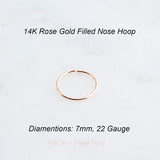 Rose Gold Filled 7 mm Nose Ring Hoop gauge 22