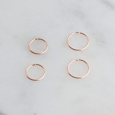 Rose Gold Filled 2 Pair Set of 6 mm and 7 mm Hoop Earrings gauge 22