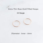 Rose Gold Filled Extra Thin Tiny 6 mm Hoop Earrings 24 gauge