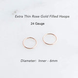 Rose Gold Filled Extra Thin Tiny 6 mm Hoop Earrings 24 gauge