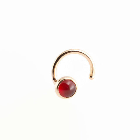 SOLID GOLD Nose Screw with Carnelian for the Left Side