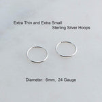 Sterling Silver Extra Thin Small 6 mm Hoop Earrings 24 gauge