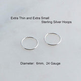 Sterling Silver Extra Thin Small 6 mm Hoop Earrings 24 gauge