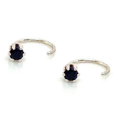 Sterling Silver Small Hoop Earrings with Black Spinel