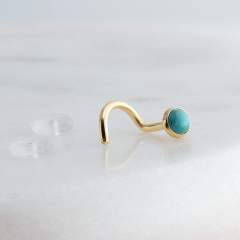 Gold Filled Nose Screw with Green Turquoise for the Right Side