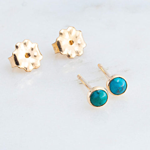 Gold Filled Tiny Stud Earrings with Turquoise 3 mm