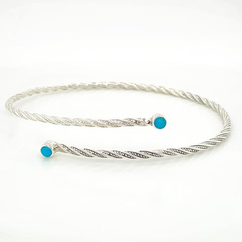 Sterling Silver Open Cuff Bracelet with Turquoise Stones