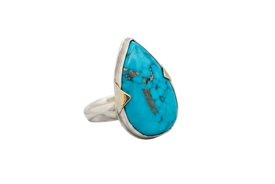 Sterling Silver & Solid Gold Turquoise Ring