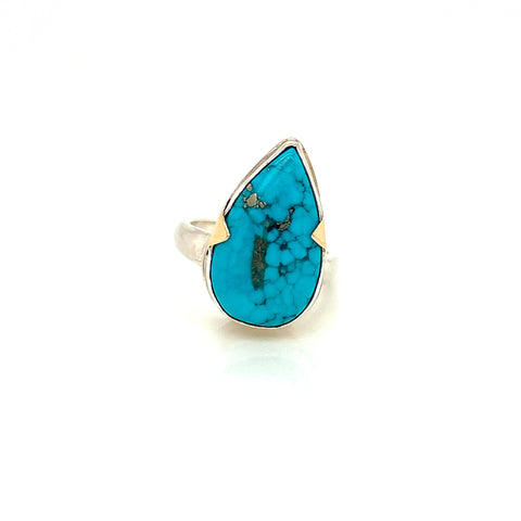 Sterling Silver and Solid Gold Ring with Turquoise