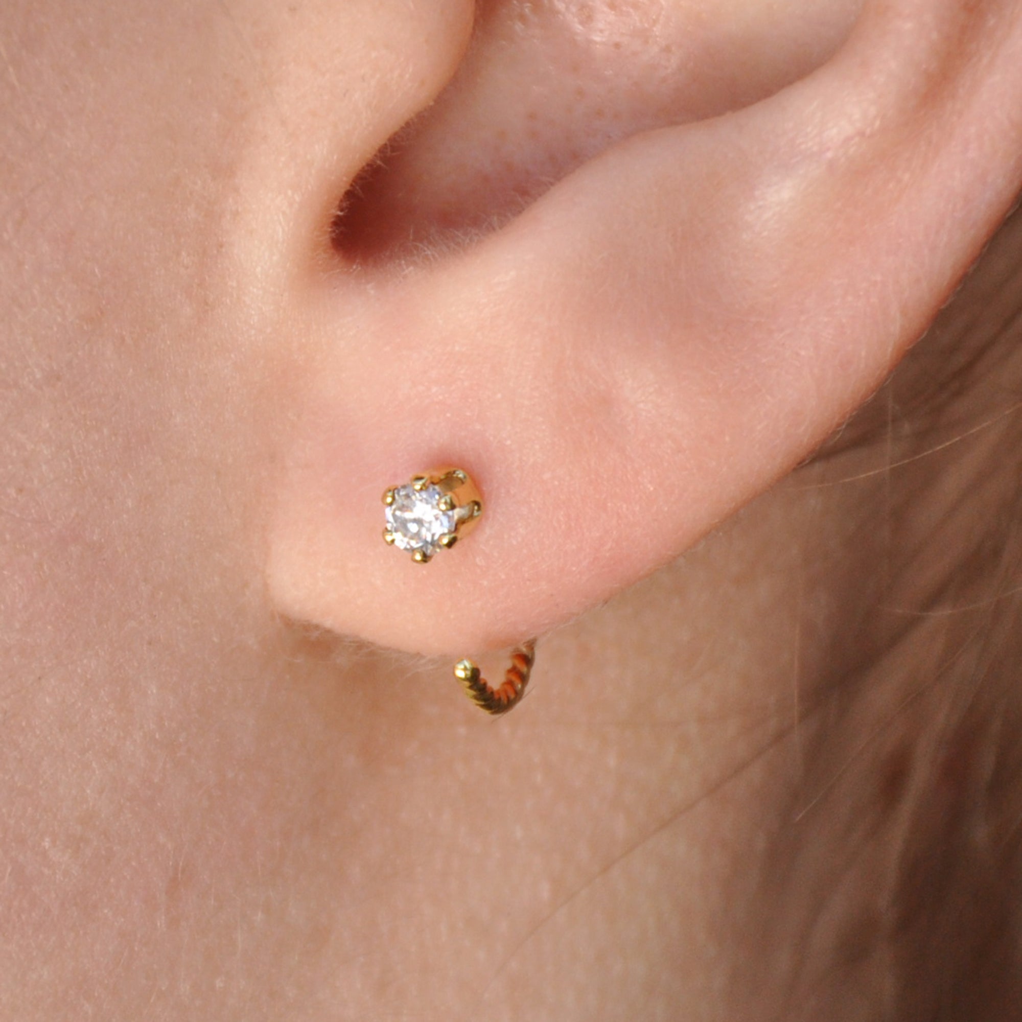 18 GA Gold-Filled Cubic Zirconia Twisted Small Hoop Earrings