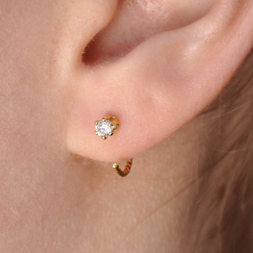 18 GA Gold-Filled Cubic Zirconia Twisted Small Hoop Earrings