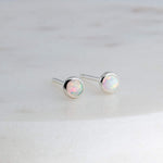 Sterling Silver Stud Earrings with White Opal 3 mm