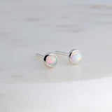 Sterling Silver Stud Earrings with White Opal 3 mm