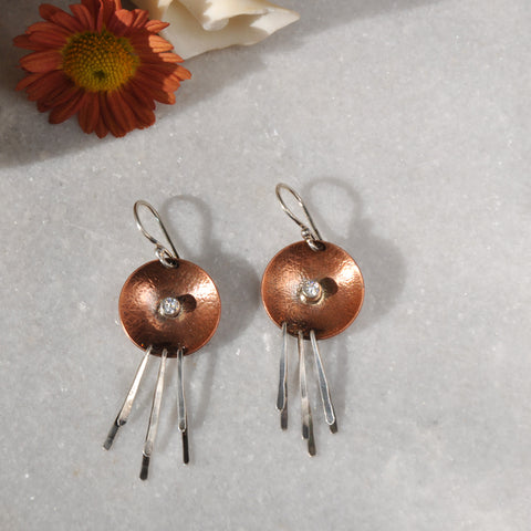 Sol and Venus Copper and Sterling Silver Earrings with Cubic Zirconia